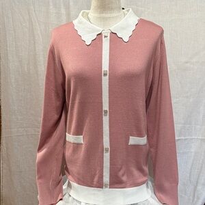 Seven Manor Pink and White Pullover Women's Sweater